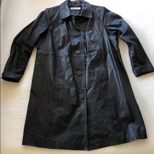 Black Leather Trench Coat Jacket